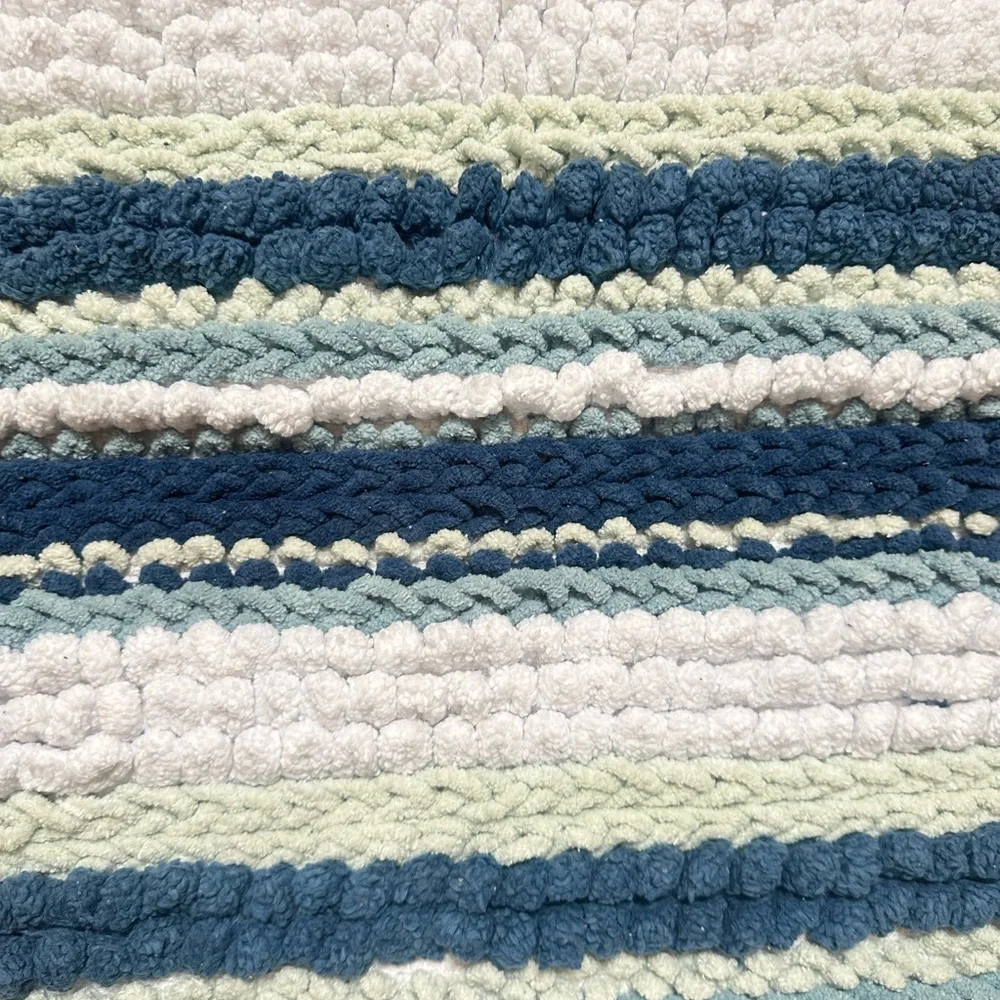NWT Wild Sage Silvia Stripes Handloomed Blue and White Textured Bath Mat